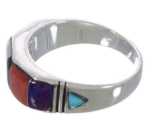 Southwest Multicolor Inlay Sterling Silver Ring Size 8-3/4 AX36977